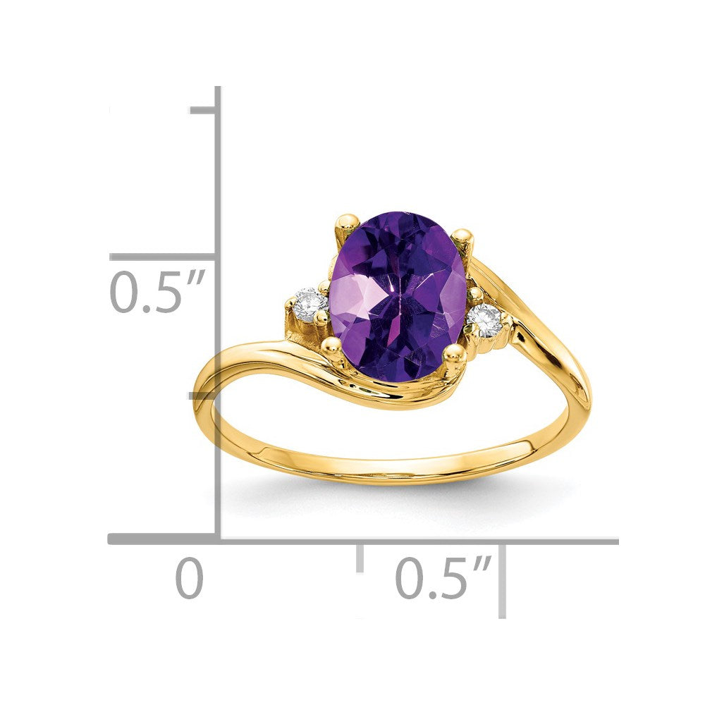 14K Gelbgold Ring mit 8x6mm ovalem Amethyst VS und echten Diamanten