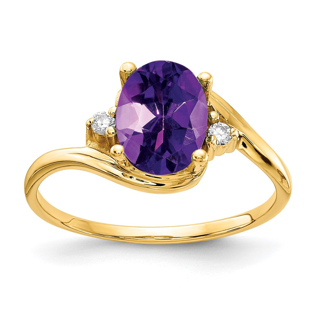 14K Gelbgold Ring mit 8x6mm ovalem Amethyst VS und echten Diamanten