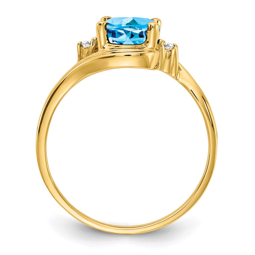 14K Gelbgold Ring mit ovalem Blautopas im Schachbrettschliff (8x6 mm), Farbqualität AA, und echten Diamanten