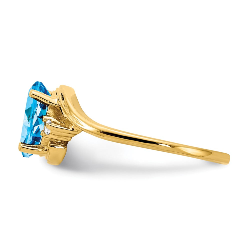 14K Gelbgold Ring mit 8x6 mm ovalem Blautopas im Schachbrettschliff und echten Diamanten VS