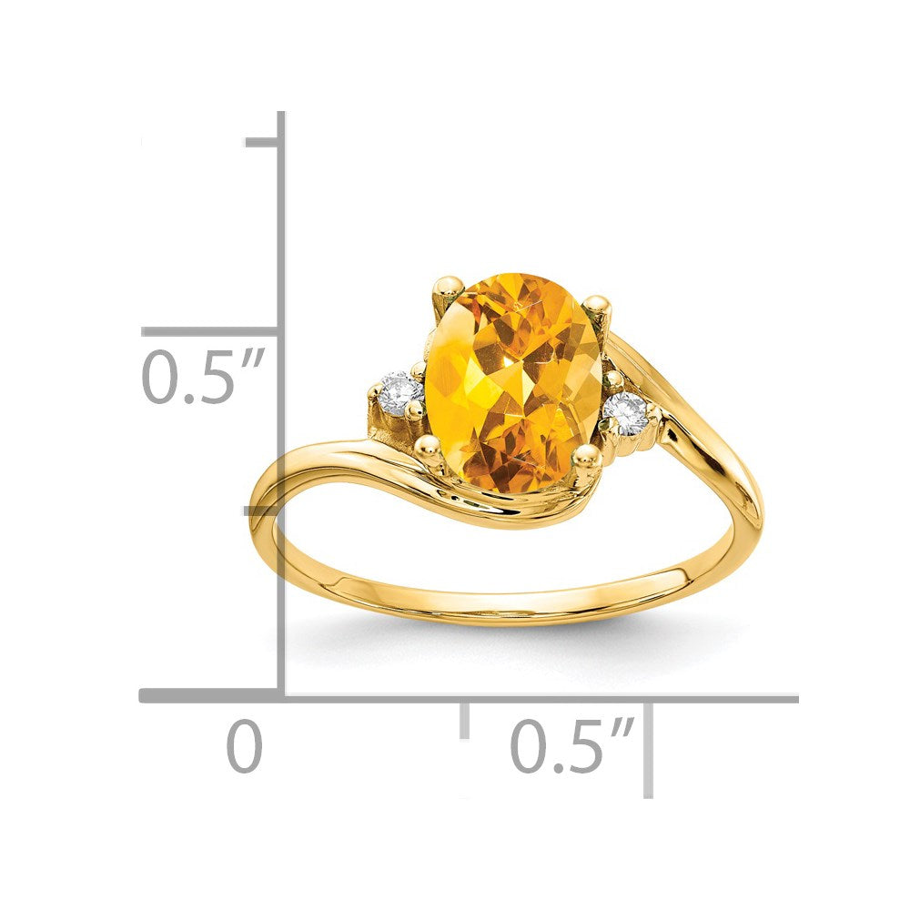 14K Gelbgold Ring mit ovalem Citrin 8x6mm und Diamant
