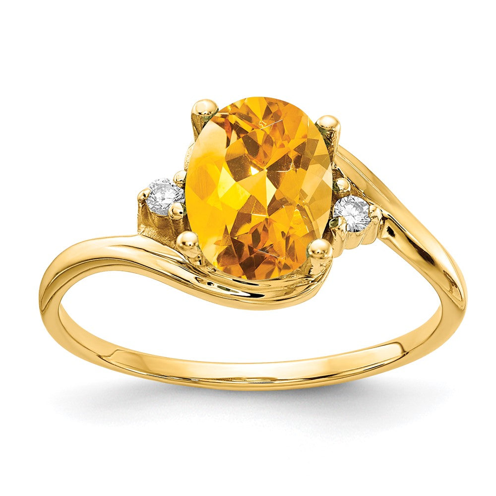 14K Gelbgold Ring mit ovalem Citrin 8x6mm und Diamant