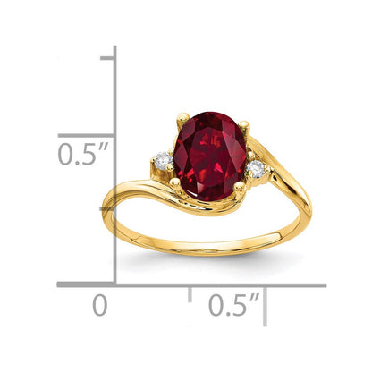 14K Gelbgold 8x6mm Oval Erzeugt Rubin A Echt Diamant Ring