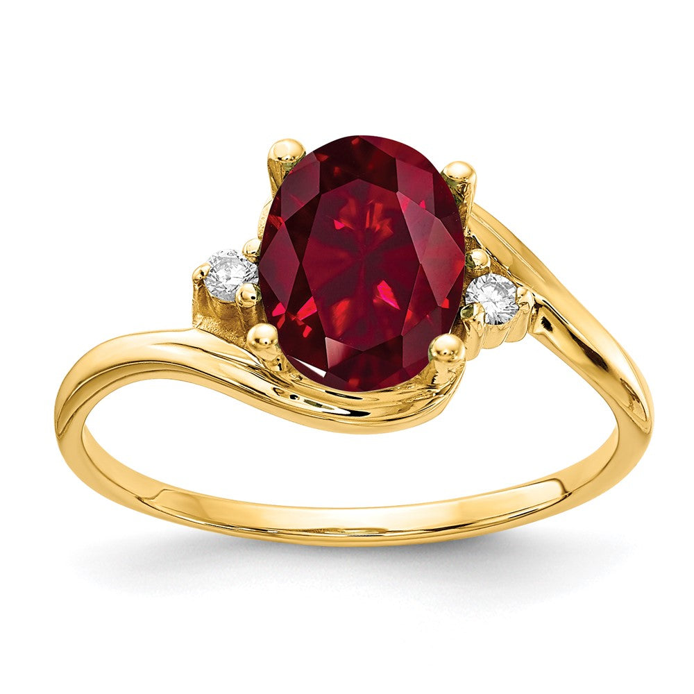 14K Gelbgold 8x6mm Oval Erzeugt Rubin A Echt Diamant Ring
