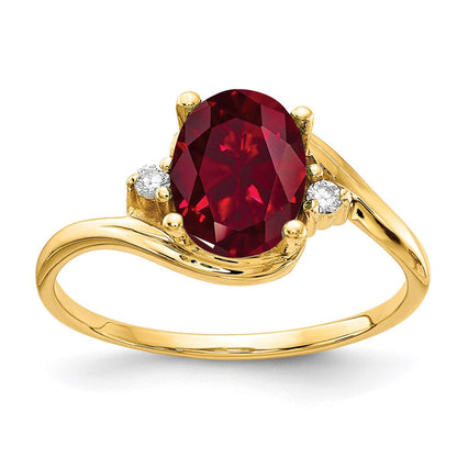 14K Gelbgold 8x6mm Oval Erzeugt Rubin A Echt Diamant Ring