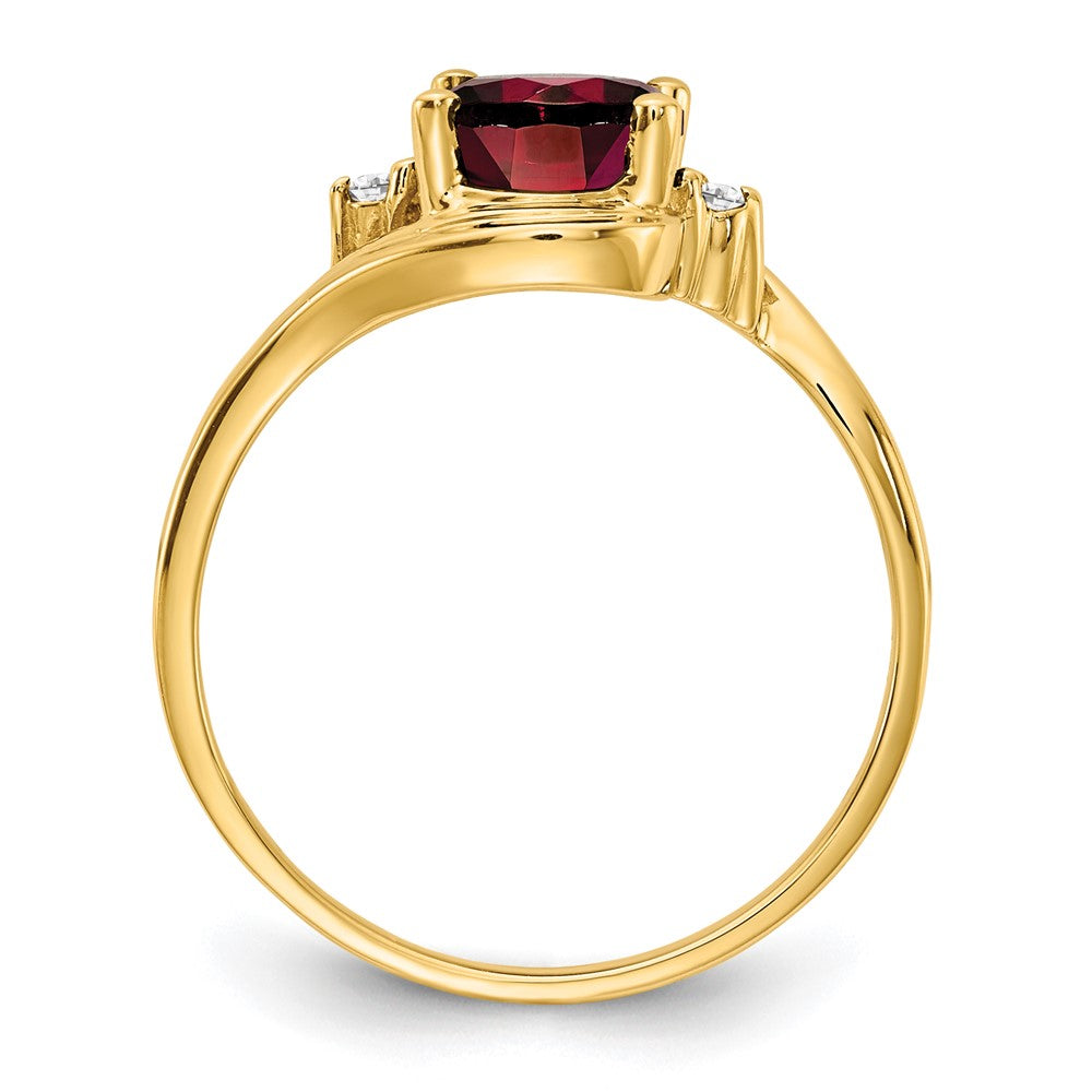 14K Gelbgold Ring mit ovalem Granat 8x6mm und AA echtem Diamant