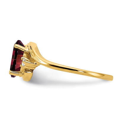 14K Gelbgold Ring mit ovalem Granat 8x6mm und AA echtem Diamant