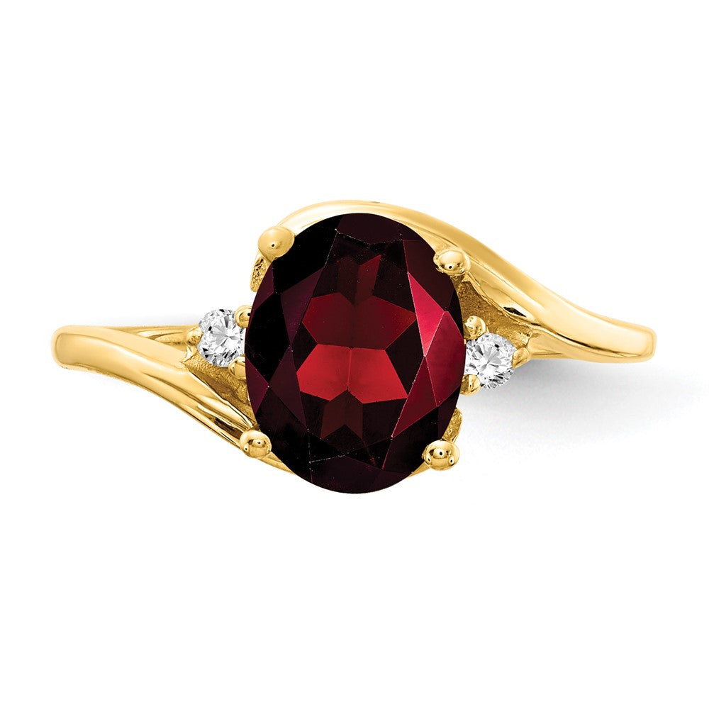 14K Gelbgold Ring mit ovalem Granat 8x6mm und AA echtem Diamant