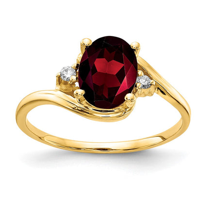 14K Gelbgold Ring mit ovalem Granat, 8 x 6 mm, VS und echten Diamanten