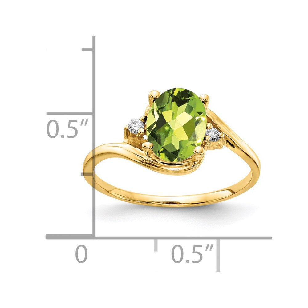 14K Gelbgold Ring mit 8x6mm ovalem Peridot Checker AAA und echtem Diamant
