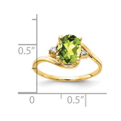 14K Gelbgold Ring mit 8x6mm ovalem Peridot Checker AAA und echtem Diamant