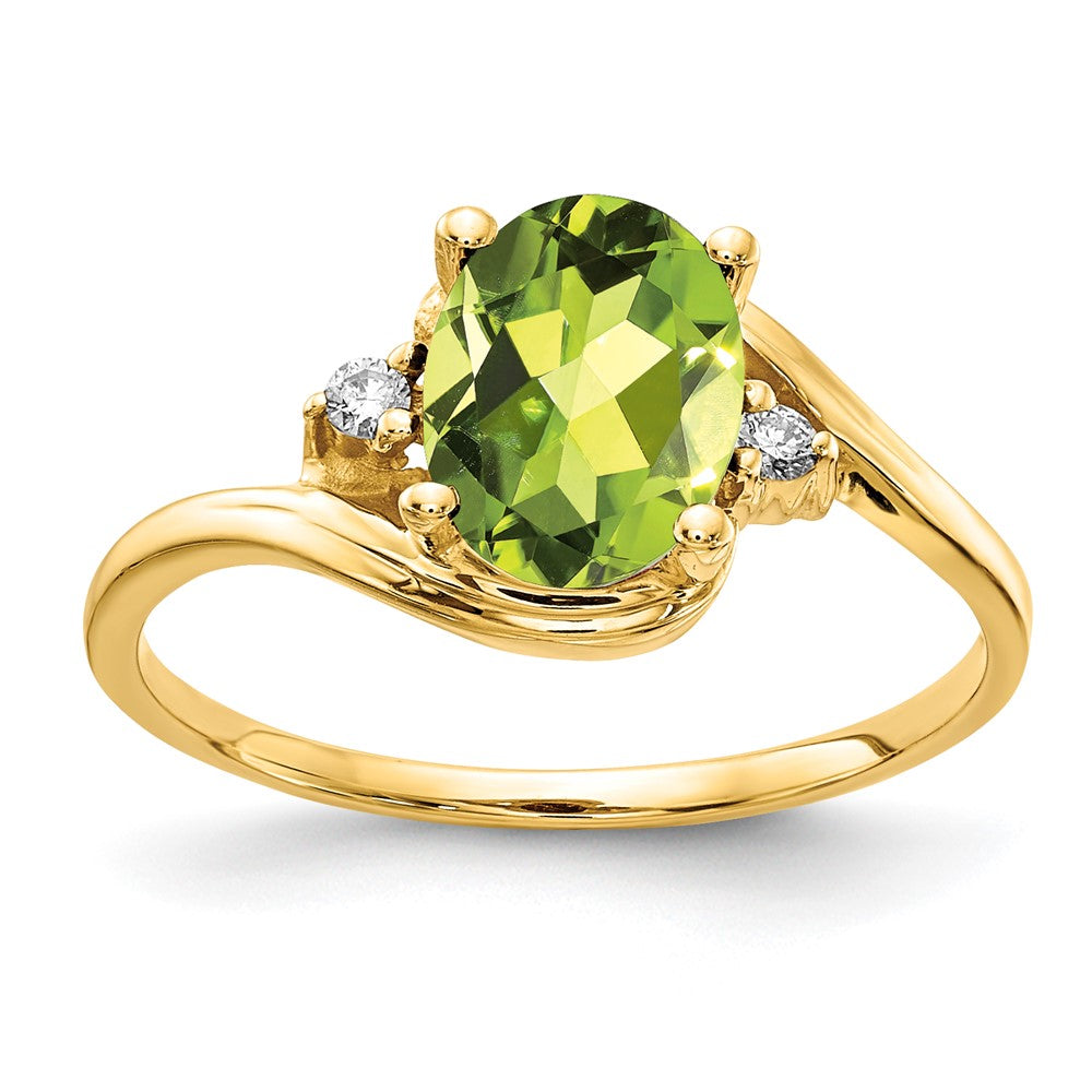 14K Gelbgold Ring mit 8x6mm ovalem Peridot Checker AAA und echtem Diamant