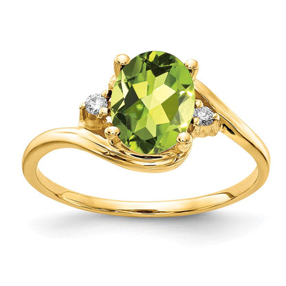 14K Gelbgold Ring mit 8x6mm ovalem Peridot Checker AAA und echtem Diamant