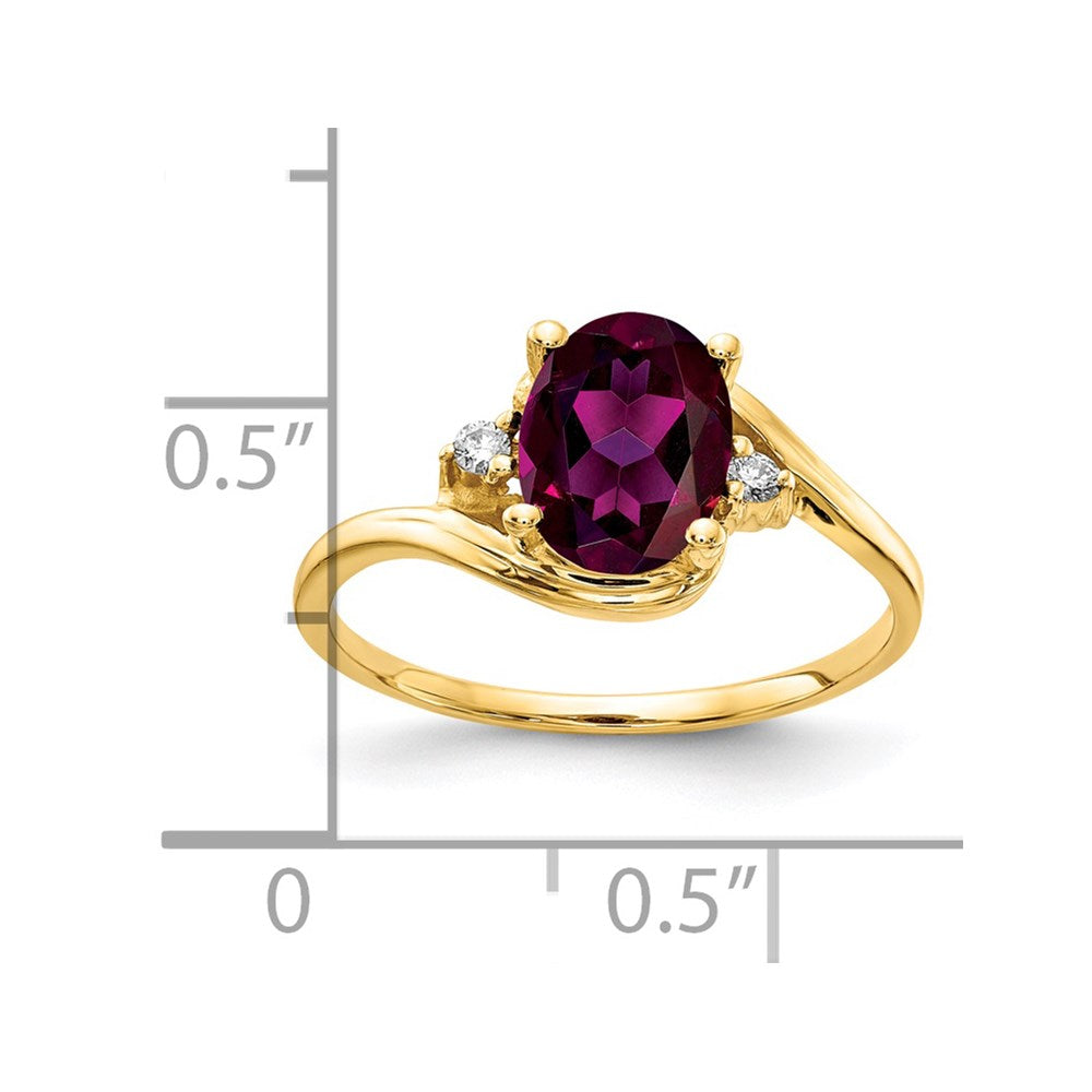 14K Gelbgold 8x6mm Oval Rhodolith Granat A Diamant Ring
