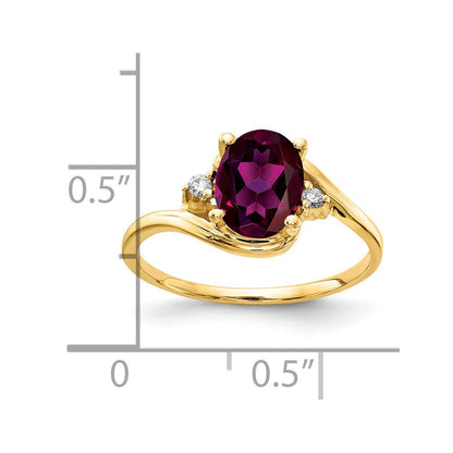 14K Gelbgold 8x6mm Oval Rhodolith Granat A Diamant Ring