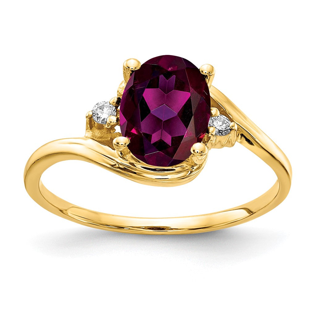 14K Gelbgold 8x6mm Oval Rhodolith Granat A Diamant Ring