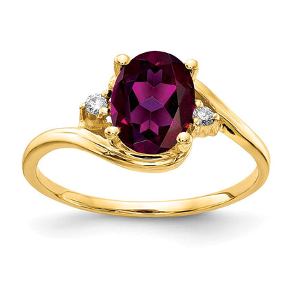 14K Gelbgold 8x6mm Oval Rhodolith Granat A Diamant Ring