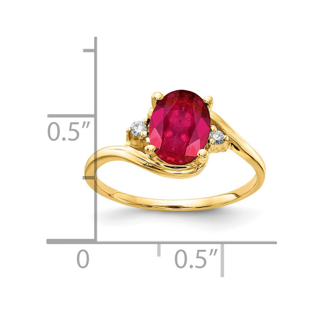 14K Gelbgold Ring mit ovalem Rubin 8x6mm VS und echten Diamanten