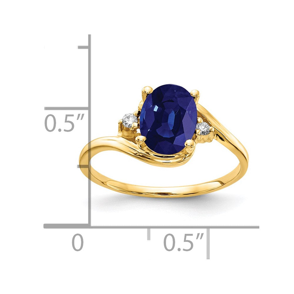 14K Gelbgold 8x6mm Oval Saphir A Echt Diamant Ring