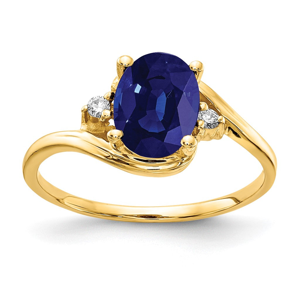 14K Gelbgold 8x6mm Oval Saphir A Echt Diamant Ring