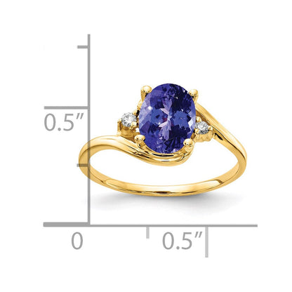 14K Gelbgold 8x6mm Oval Tansanit Vs Diamant Ring