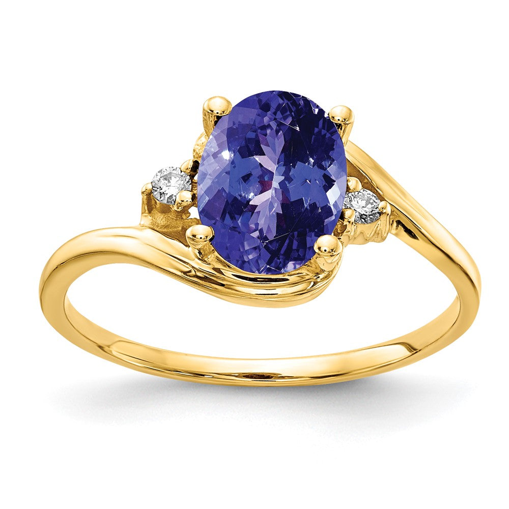 14K Gelbgold 8x6mm Oval Tansanit Vs Diamant Ring