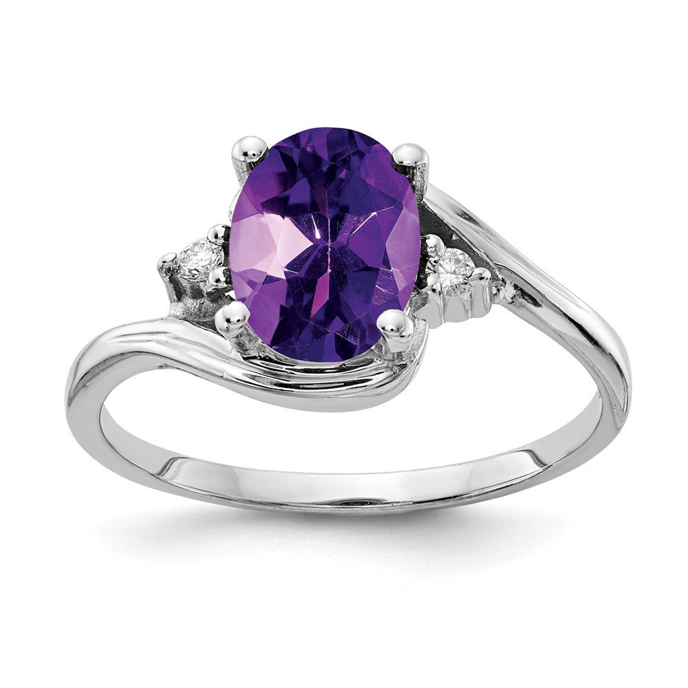 14K Weißgold 8x6mm Oval Amethyst Karo Aa Diamant Ring