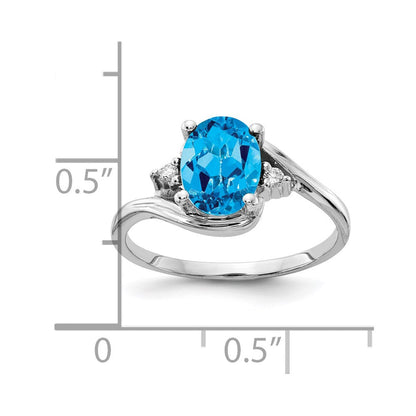 14K Weißgold 8x6mm Oval Blautopas Karo Aa Diamant Ring