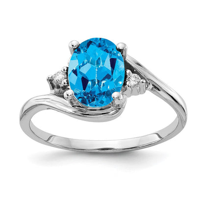 14K Weißgold 8x6mm Oval Blautopas Karo Aa Diamant Ring