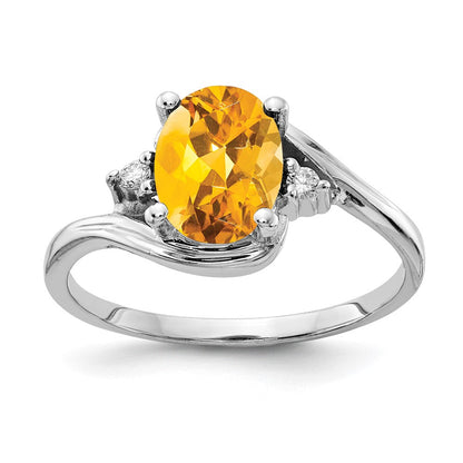 14K Weißgold 8x6mm Oval Citrin Aa Diamant Ring