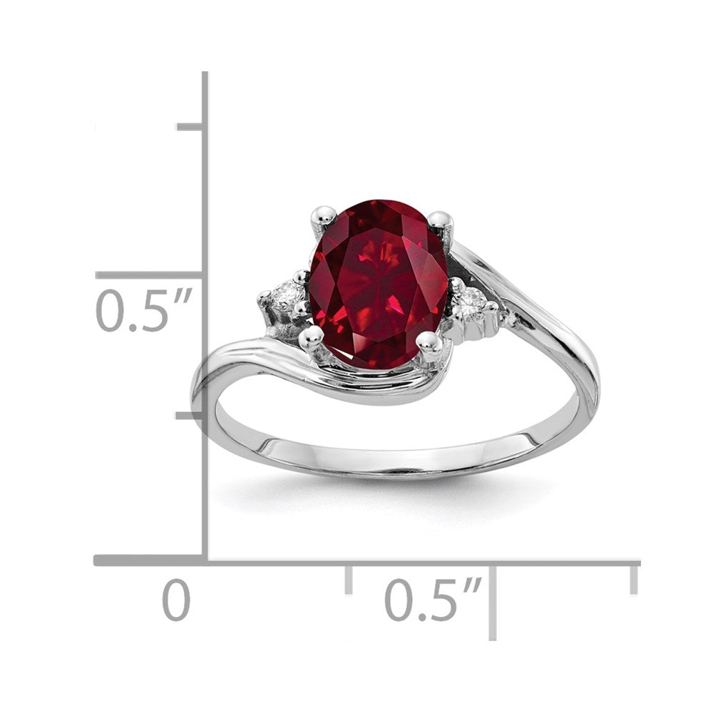 14K Weißgold 8x6mm Oval Erzeugt Rubin Aa Diamant Ring