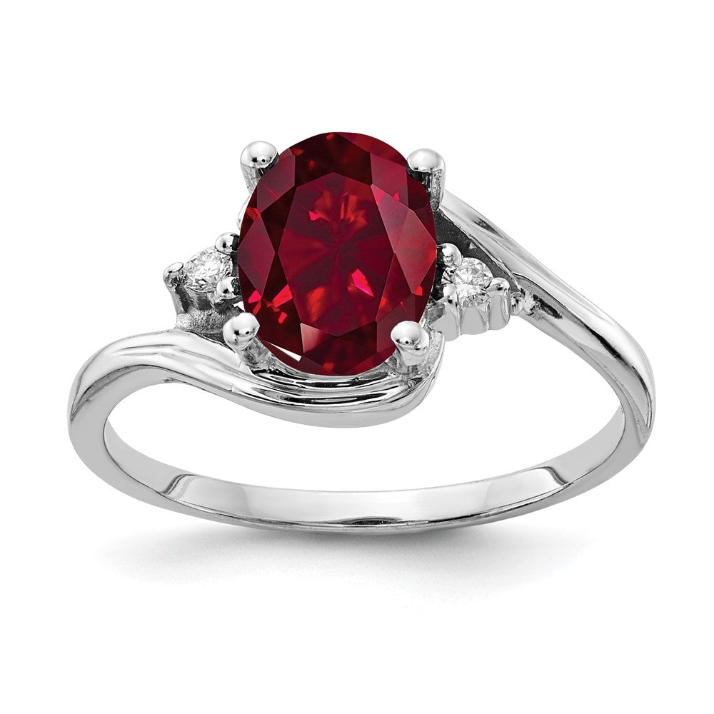 14K Weißgold 8x6mm Oval Erzeugt Rubin Vs Diamant Ring