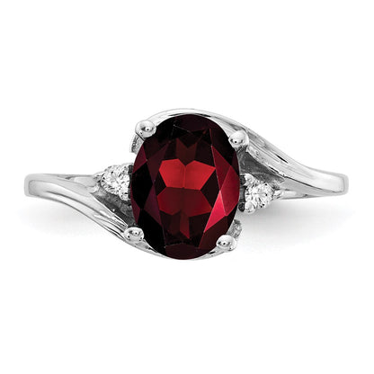14K Weißgold 8x6mm Oval Granat Karo Aaa Diamant Ring
