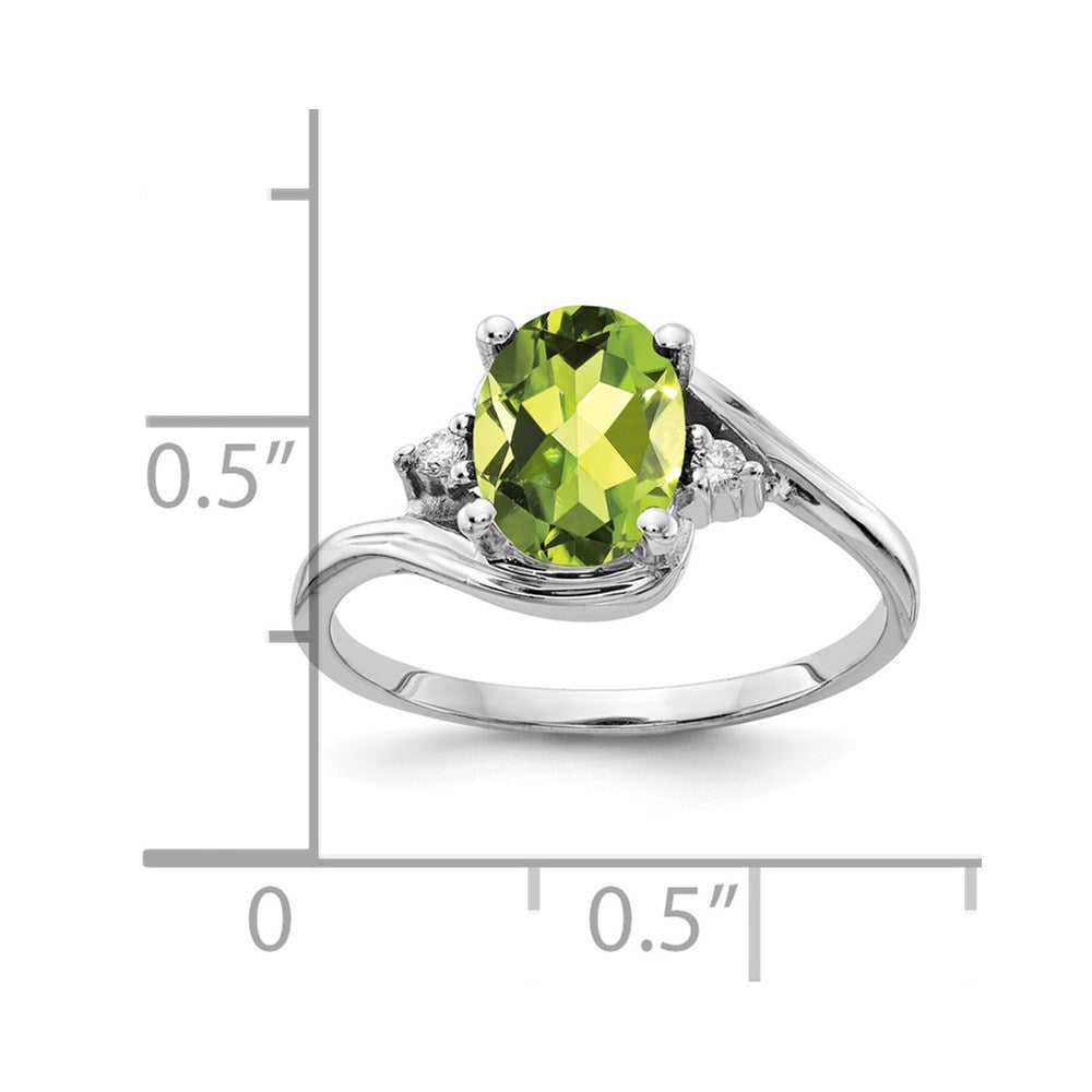 14K Weißgold 8x6mm Oval Peridot A Echt Diamant Ring