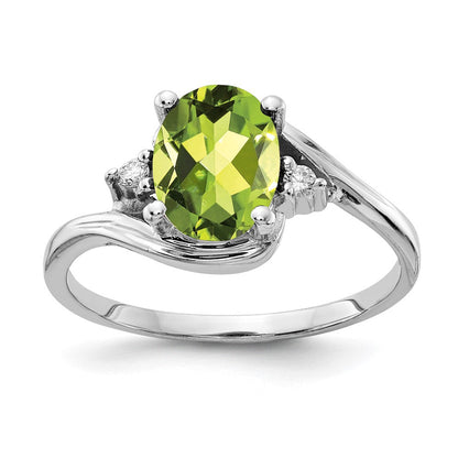 14K Weißgold 8x6mm Oval Peridot A Echt Diamant Ring