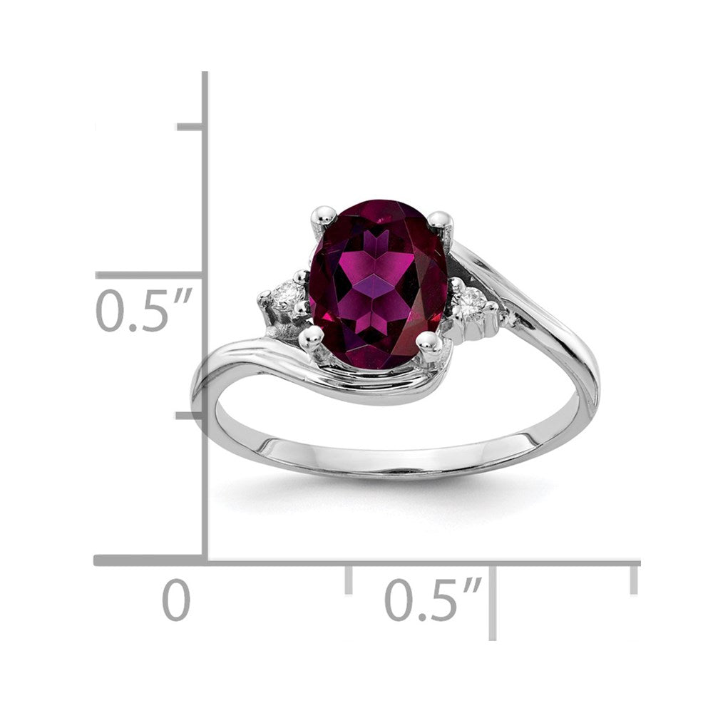 14K Weißgold 8x6mm Oval Rhodolith Granat A Diamant Ring