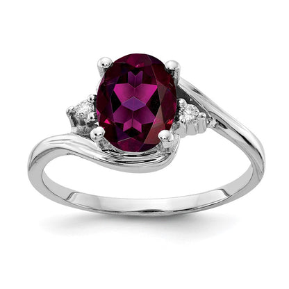14K Weißgold 8x6mm Oval Rhodolith Granat A Diamant Ring