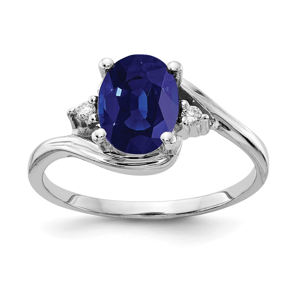14K Weißgold 8x6mm Oval Saphir A Echt Diamant Ring
