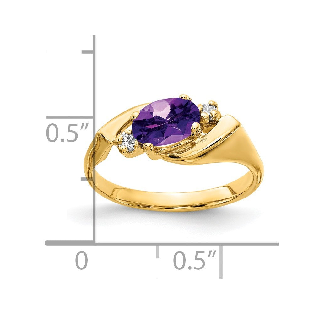 14K Gelbgold 7x5mm Oval Amethyst A Echt Diamant Ring