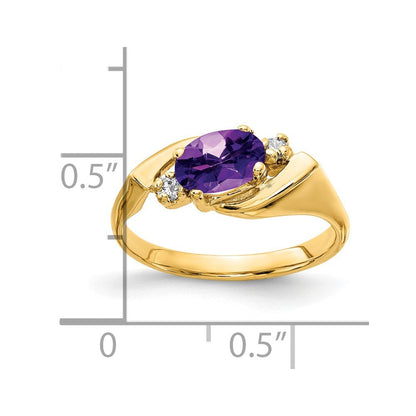 14K Gelbgold 7x5mm Oval Amethyst Vs Diamant Ring