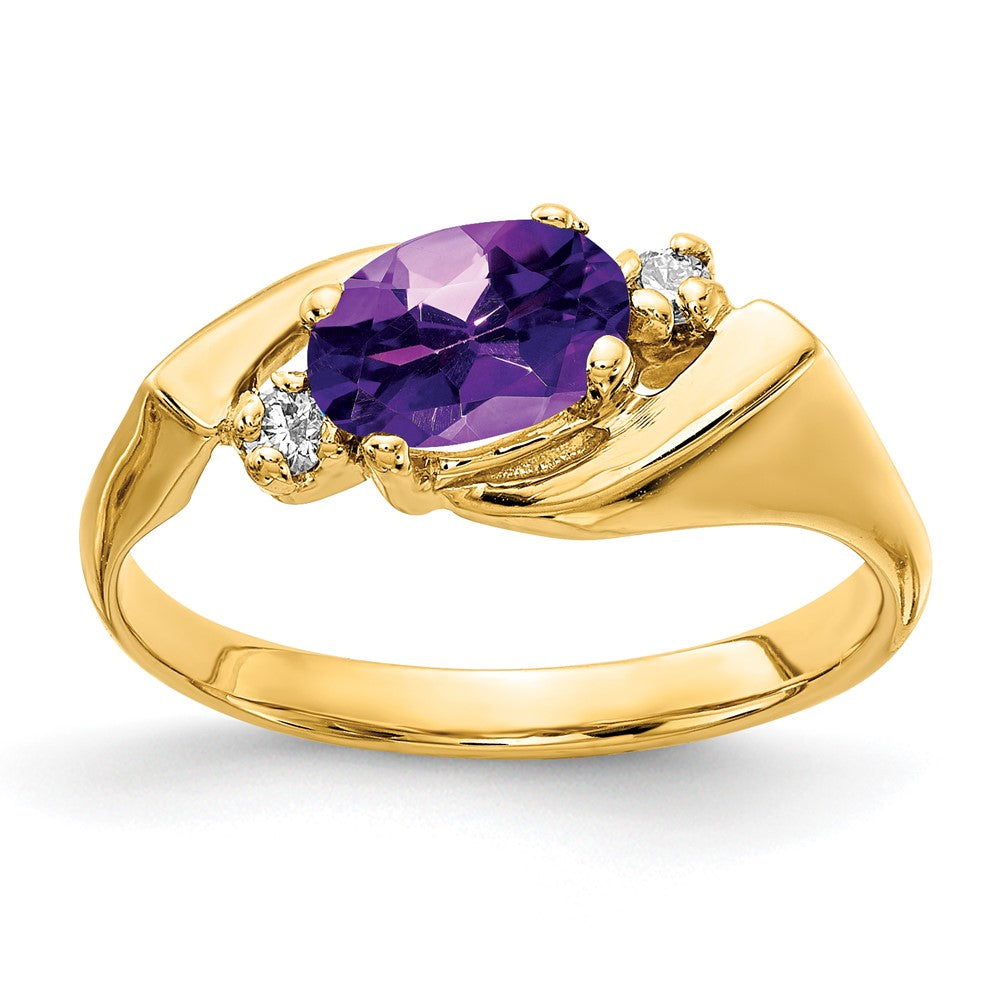 14K Gelbgold 7x5mm Oval Amethyst A Echt Diamant Ring