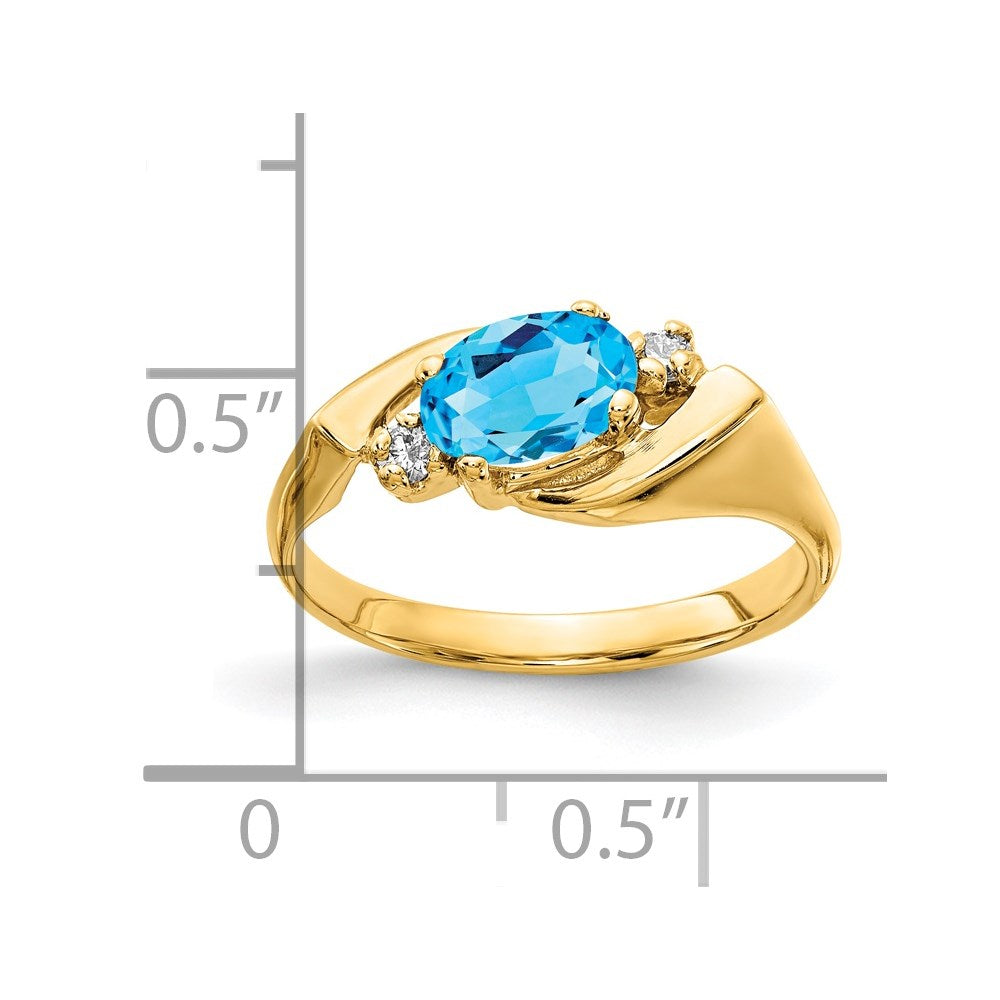 14K Gelbgold Ring mit ovalem, 7x5 mm blauem Topas VS und echten Diamanten
