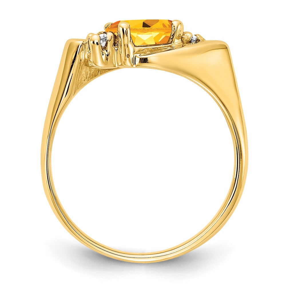 14K Gelbgold Ring mit ovalem 7x5mm Citrin im Schachbrettschliff und echten VS Diamanten