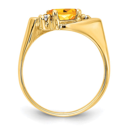 14K Gelbgold Ring mit ovalem 7x5 mm Citrin im Schachbrettschliff AA und echten Diamanten