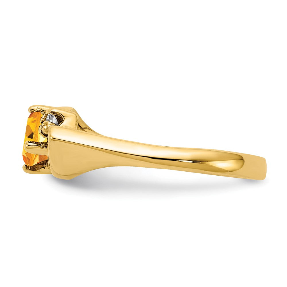 14K Gelbgold Ring mit ovalem 7x5mm Citrin im Schachbrettschliff und echten VS Diamanten