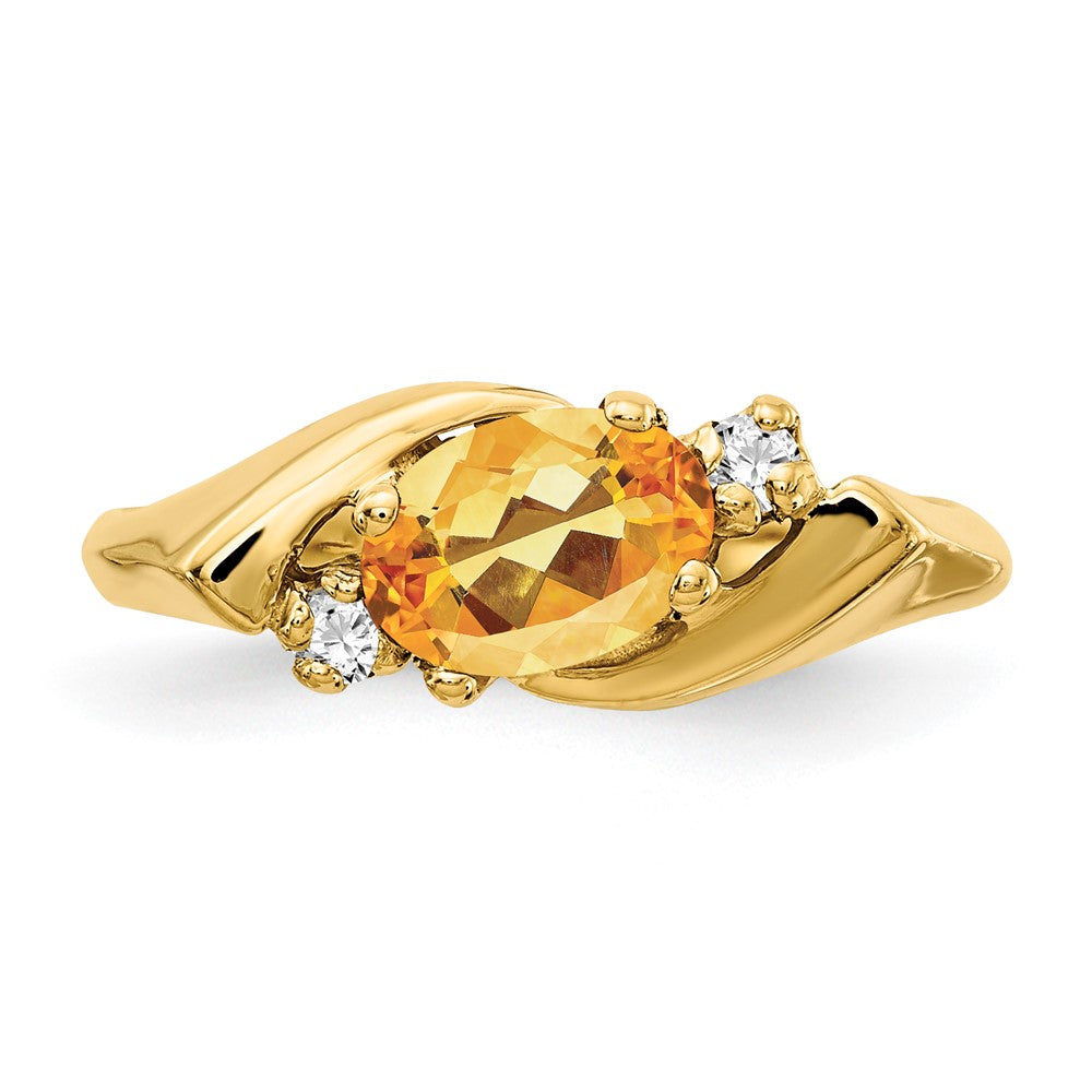 14K Gelbgold Ring mit 7x5 mm ovalem Citrin im Schachbrettschliff, AAA-Qualität, und echten Diamanten