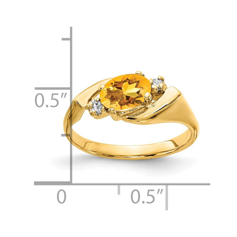 14K Gelbgold Ring mit ovalem 7x5mm Citrin im Schachbrettschliff und echten VS Diamanten