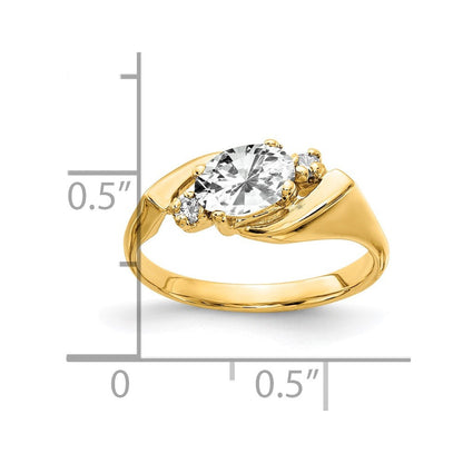 14K Gelbgold Ring mit ovalem Zirkonia, 7 x 5 mm, A, und einem echten Diamanten