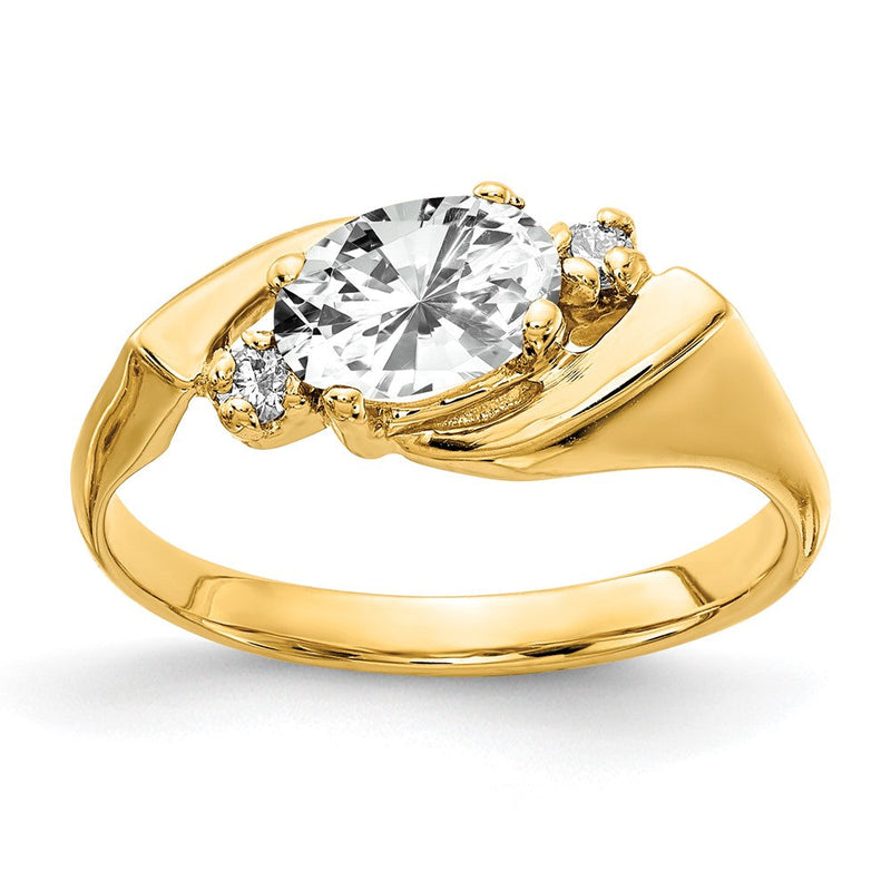 14K Gelbgold Ring mit ovalem Zirkonia (AAA) 7 x 5 mm und echten Diamanten