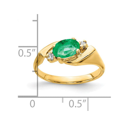 14K Gelbgold 7x5mm Oval Smaragd A Echt Diamant Ring